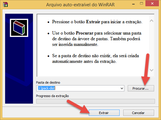 Tela de extração do arquivo WinRAR